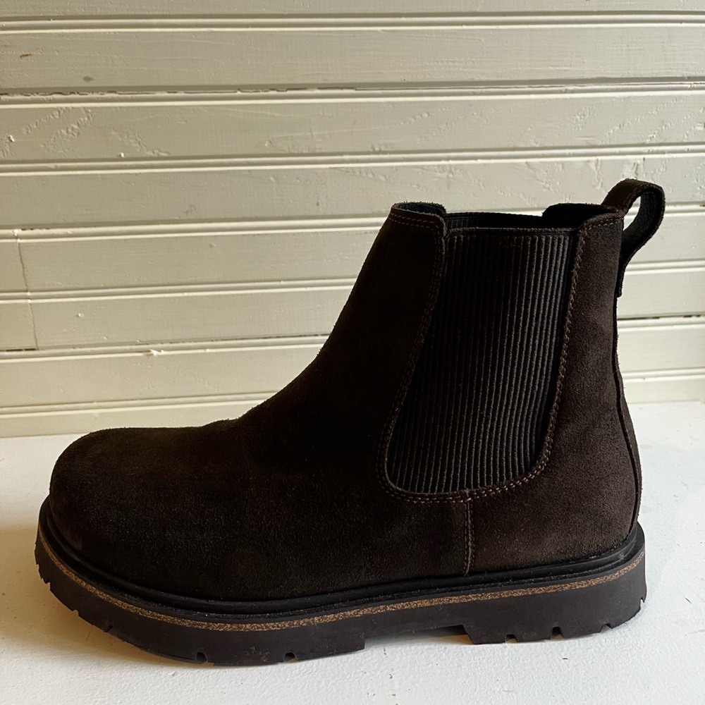 Women’s Birkenstock Highwood Slip On Suede Chelsea Boots Dark Brown Mocha - Picture 10 of 12